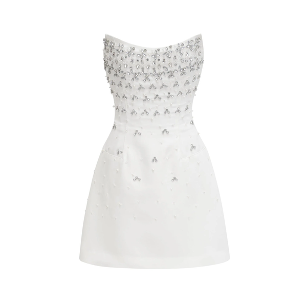 Mireille White Embellished Strapless Mini Dress