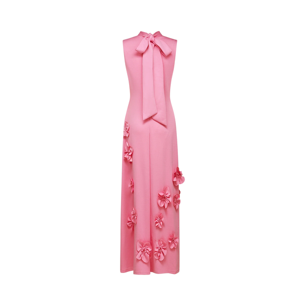 Matilda Pink Sleeveless Maxi Dress with Faux Flower & Bow-Tie Embellishment