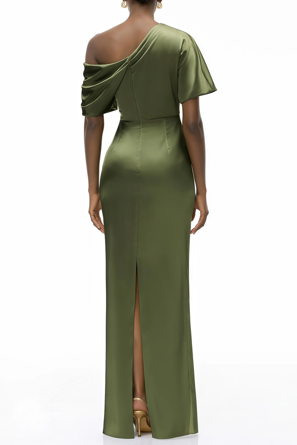 Priscilla Emerald Green One Shoulder Satin Maxi Dress