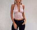 Axelle Plunge Metallic Top in Gold - Aura Muse
