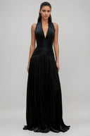 Bernadette Black Gathered Maxi Dress - Aura Muse