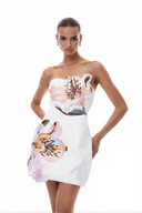 Bianca White Strapless Lily Appliqué Flared Mini Dress - Aura Muse