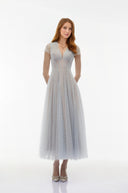 Donatella Blue Floral Lace Pleated Maxi Dress - Aura Muse