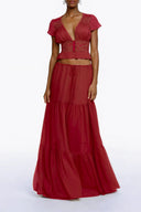 Lorelei Green Floral Lace Chiffon Top & Skirt Set - Aura Muse