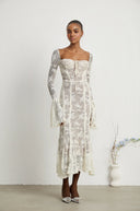 Ravenna White Flared Lace Maxi Dress - Aura Muse