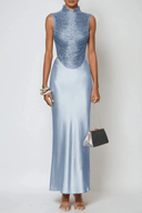 Ygraine Fringe Satin Skirt Set In Blue - Aura Muse