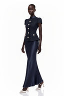 Jolene blue peplum-waist panelled maxi dress