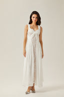 Viviane white lace pleated maxi dress