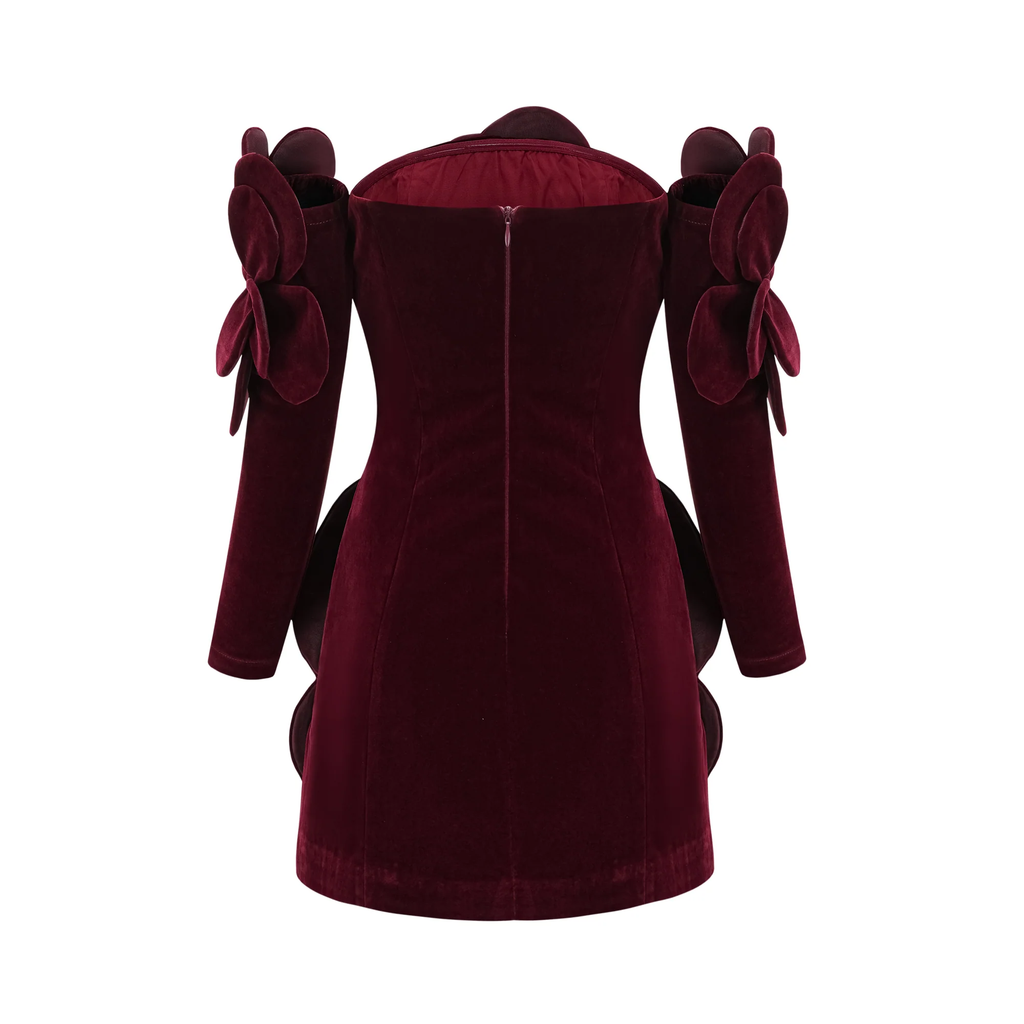 Rhea Burgundy Velvet Rosette Mini Dress