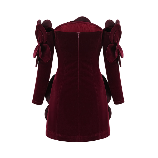 Rhea Burgundy Velvet Rosette Mini Dress