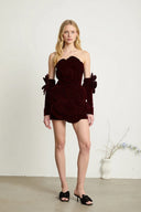 Rhea Burgundy Velvet Rosette Mini Dress
