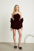Rhea Burgundy Velvet Rosette Mini Dress