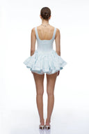 Nola Blue Square-Neck Button-Front Ruffle Mini Dress