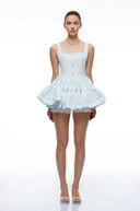 Nola Blue Square-Neck Button-Front Ruffle Mini Dress
