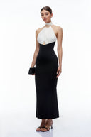Nastasia Black Color-Block Cut-Out Halterneck Maxi Dress