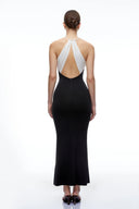 Nastasia Black Color-Block Cut-Out Halterneck Maxi Dress