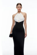 Nastasia Black Color-Block Cut-Out Halterneck Maxi Dress