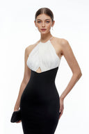 Nastasia Black Color-Block Cut-Out Halterneck Maxi Dress