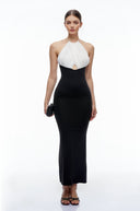 Nastasia Black Color-Block Cut-Out Halterneck Maxi Dress