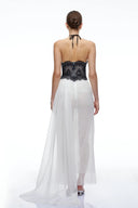 Jacinthe Color Block Lace Halterneck Draped Maxi Dress