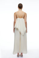 Cream White Top with Lace Trim & Trousers Set
