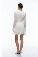 Mariya White Plunging Glossy Pleated Mini Dress