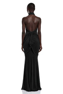 Theonie Black Draped Halterneck Maxi Dress