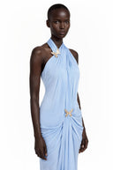 Theonie Blue Draped Halterneck Maxi Dress
