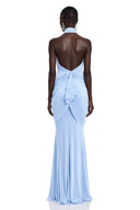 Theonie Blue Draped Halterneck Maxi Dress