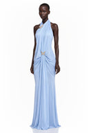 Theonie Blue Draped Halterneck Maxi Dress