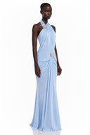 Theonie Blue Draped Halterneck Maxi Dress