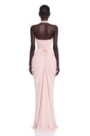 Bogdana Pink Halterneck Ruched Maxi Dress with Slit