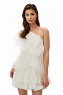 Ondine White One Shoulder Asymmetrical Pleated Top