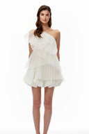 Ondine White One Shoulder Asymmetrical Pleated Top