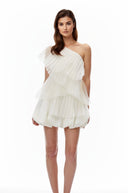 Ondine White One Shoulder Asymmetrical Pleated Top