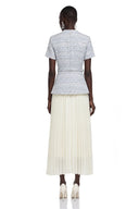 Leocadie Blue Tweed Pleated Midi Dress