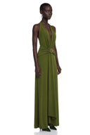 Jessamine Olive Green Halterneck Draped Maxi Dress