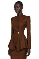 Adelaide Brown Tailored Blazer & Maxi Skirt Set
