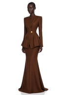 Adelaide Brown Tailored Blazer & Maxi Skirt Set