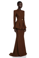 Adelaide Brown Tailored Blazer & Maxi Skirt Set