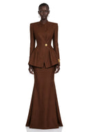 Adelaide Brown Tailored Blazer & Maxi Skirt Set