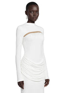 Alix White Long Sleeve Ruched Maxi Dress