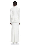 Alix White Long Sleeve Ruched Maxi Dress