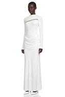 Alix White Long Sleeve Ruched Maxi Dress