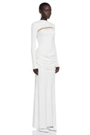 Alix White Long Sleeve Ruched Maxi Dress