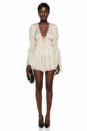 Cosette Champagne Sweetheart Mini Dress with Lace Trim