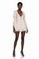 Cosette Champagne Sweetheart Mini Dress with Lace Trim