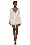 Cosette Champagne Sweetheart Mini Dress with Lace Trim