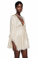 Cosette Champagne Sweetheart Mini Dress with Lace Trim