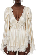 Cosette Champagne Sweetheart Mini Dress with Lace Trim